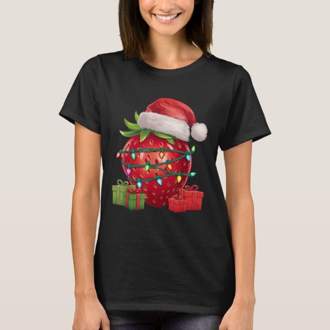 Xmas Lighting Santa Hat Strawberry Christmas  T Shirt (Framsida)