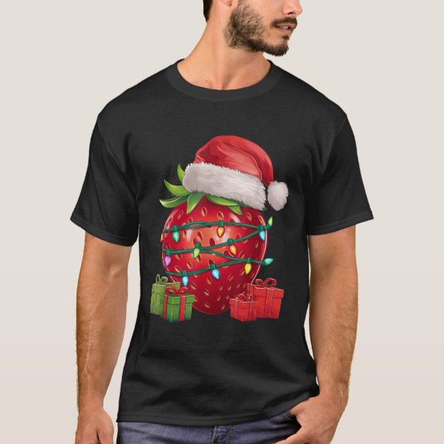 Xmas Lighting Santa Hat Strawberry Christmas  T Shirt (Framsida)