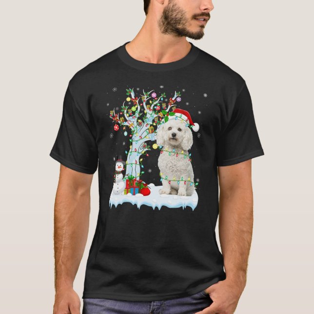 Xmas Lighting Tree Santa Hat Bichon Frise Dog Chri T Shirt (Framsida)