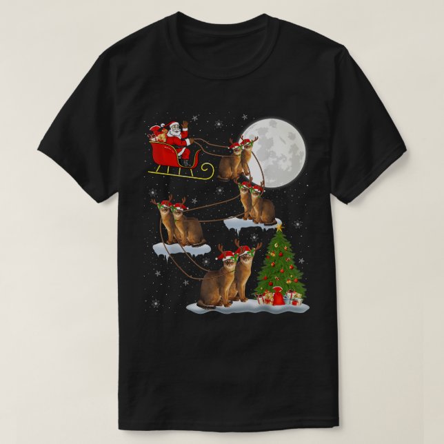 Xmas Lighting Tree Santa Riding Abyssinian Cat Chr T Shirt (Design framsida)