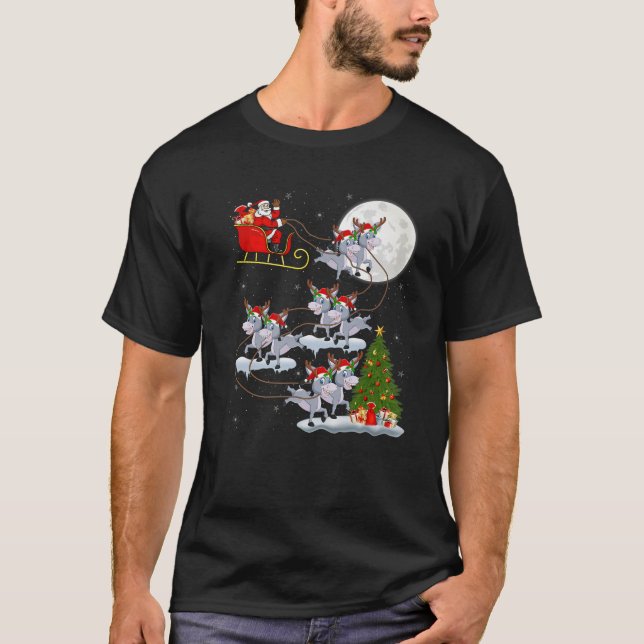 Xmas Lighting Tree Santa Riding Donkey Christmas T Shirt (Framsida)