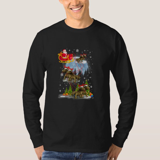 Xmas Lighting Tree Santa Riding Komodo Dragon Chri T Shirt (Framsida)