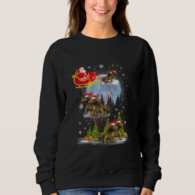 Xmas Lighting Tree Santa Riding Komodo Dragon Chri T Shirt (Framsida)