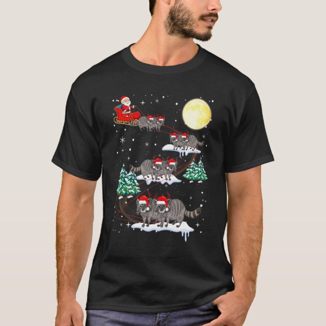 Xmas Lighting Tree Santa Riding Raccoon Christmas T Shirt (Framsida)