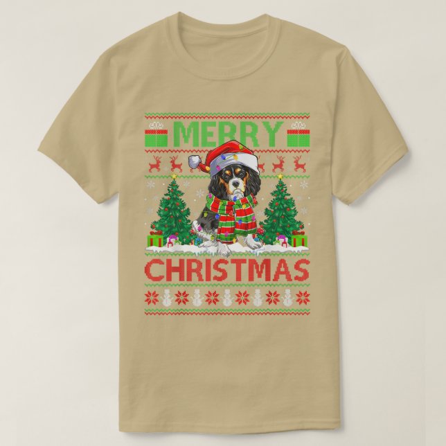 Xmas Lighting Ugly Cavalier King Charles Spaniel C T Shirt (Design framsida)
