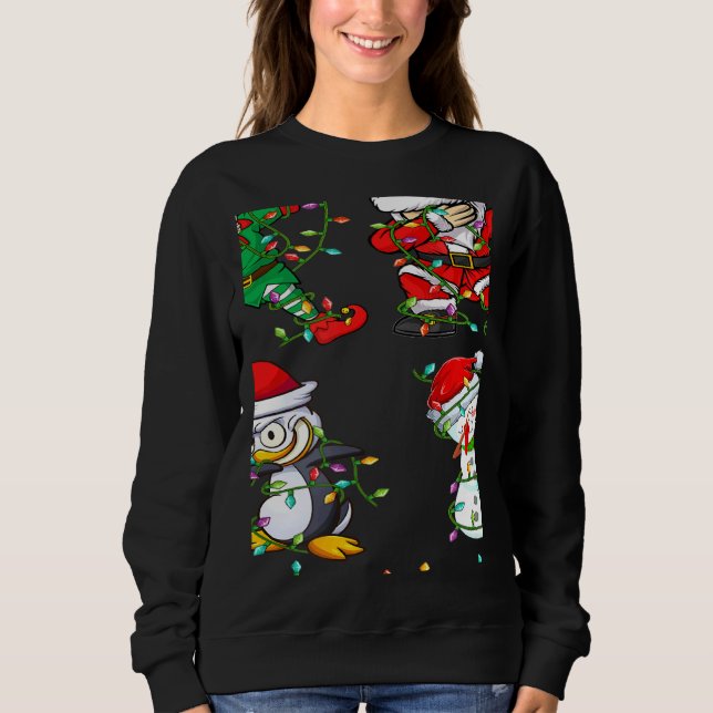 Xmas Lights Dabbing Santa Elf Friends Christmas Da T Shirt (Framsida)