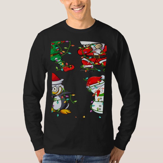 Xmas Lights Dabbing Santa Elf Friends Christmas Da T Shirt (Framsida)