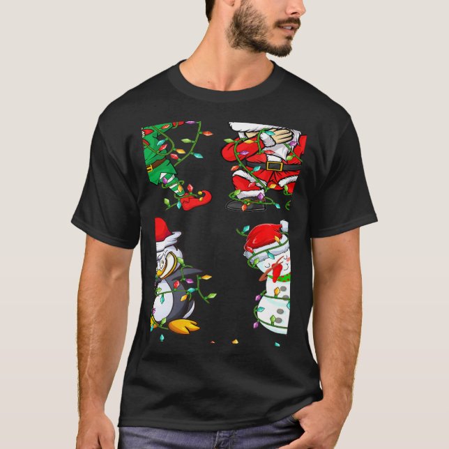 Xmas Lights Dabbing Santa Elf Friends Christmas Da T Shirt (Framsida)