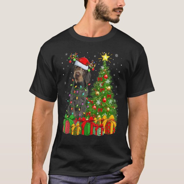 Xmas Lights German Wirehaired Pointer Dog Christma T Shirt (Framsida)