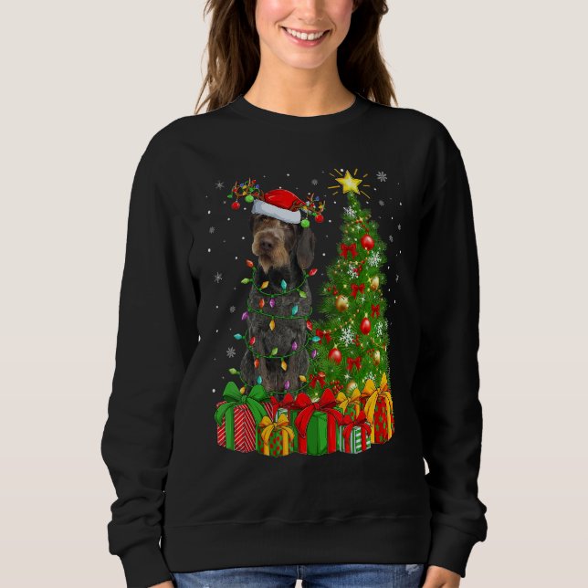 Xmas Lights German Wirehaired Pointer Dog Christma T Shirt (Framsida)