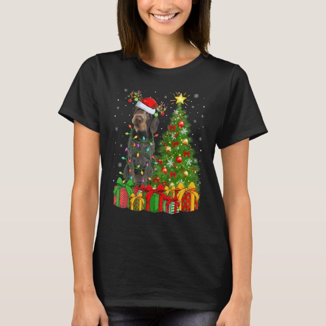 Xmas Lights German Wirehaired Pointer Dog Christma T Shirt (Framsida)
