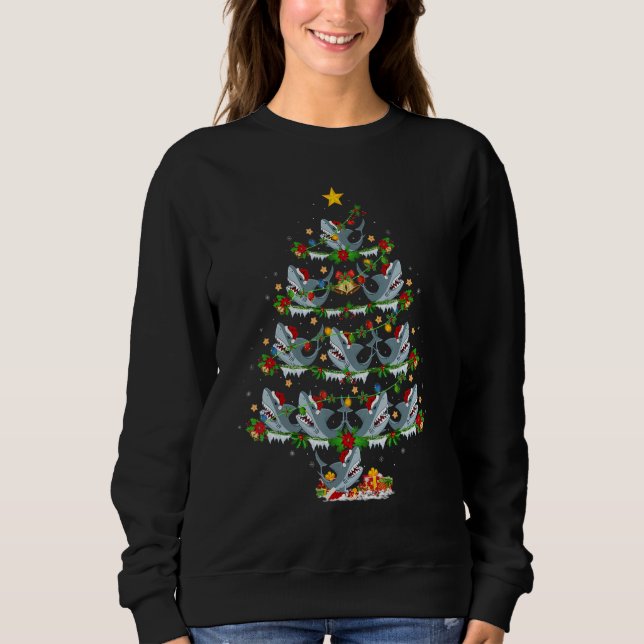 Xmas Lights Great White Shark Christmas Tree T Shirt (Framsida)