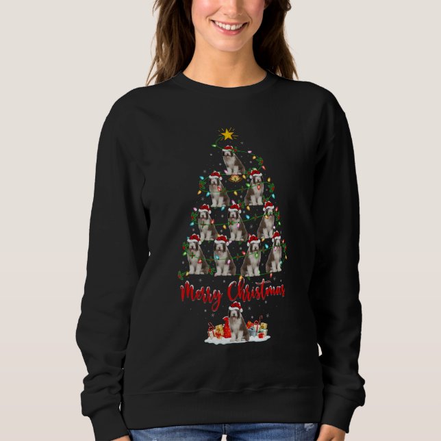 Xmas Lights Santa Bearded Collie Dog Christmas Tre T Shirt (Framsida)