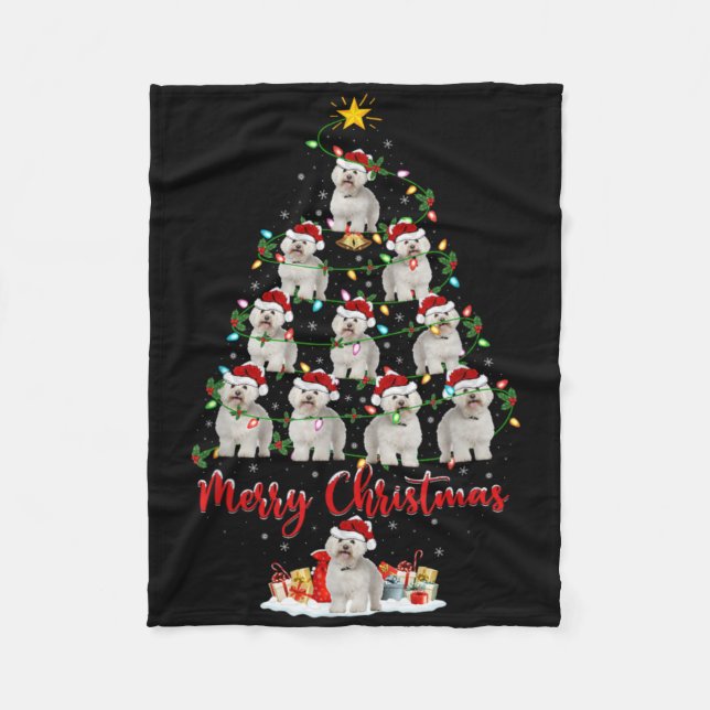 Xmas Lights Santa Bichon Frise Dog Christmas Tree  Fleecefilt (Framsidan)