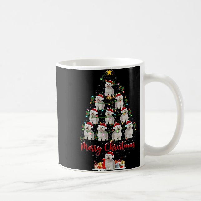 Xmas Lights Santa Bichon Frise Dog Christmas Tree  Kaffemugg (Höger)