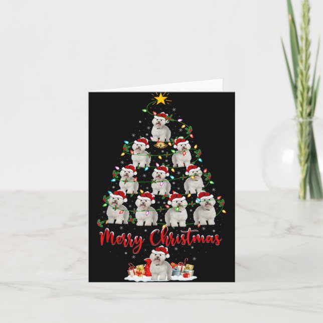 Xmas Lights Santa Bichon Frise Dog Christmas Tree  Kort (Framsida)