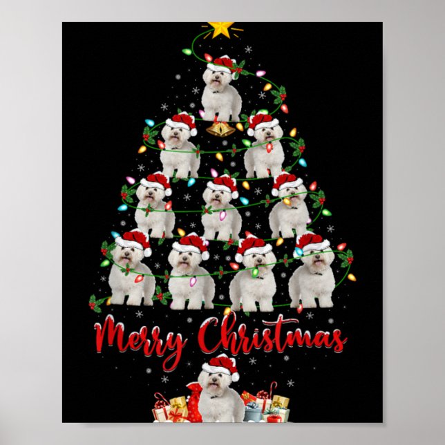 Xmas Lights Santa Bichon Frise Dog Christmas Tree  Poster (Framsidan)