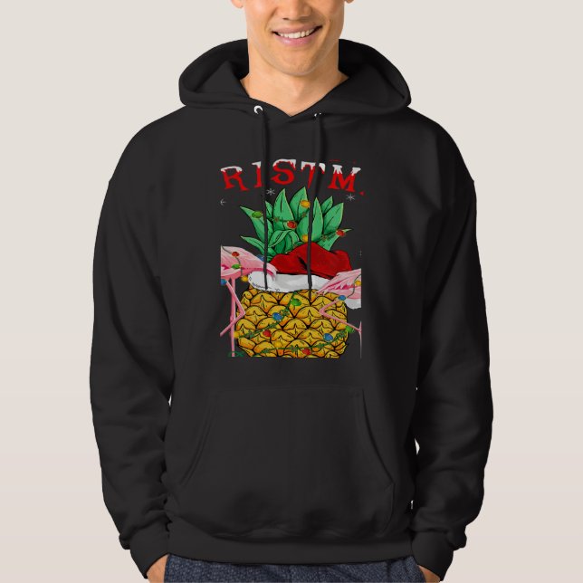 Xmas Lights Santa Flamingo Pineapple Merry Christm Hoodie (Framsida)