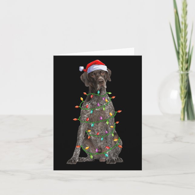 Xmas Lights Santa German Shorthaired Inter Dog Chr Kort (Framsida)