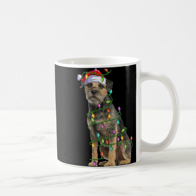 Xmas Lights Santa Hat Border Terrier Dog Christmas Kaffemugg (Höger)