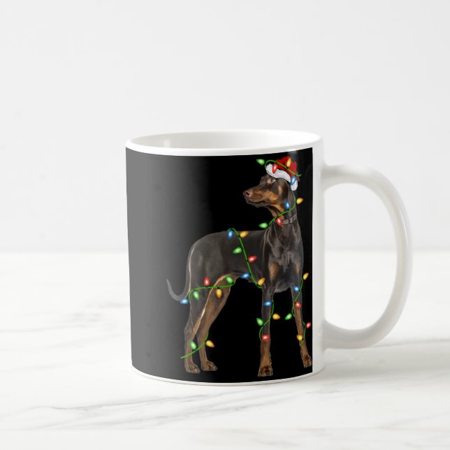 Xmas Lights Santa Hat Doberman Nscher Dog Christ  Kaffemugg (Höger)