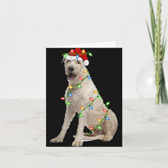 Xmas Lights Santa Hat Irish Wolfhound Dog Christma Kort (Framsida)