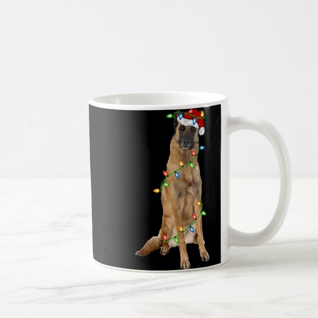 Xmas Lights Santa Hat Malinois Dog Christmas Premi Kaffemugg (Höger)