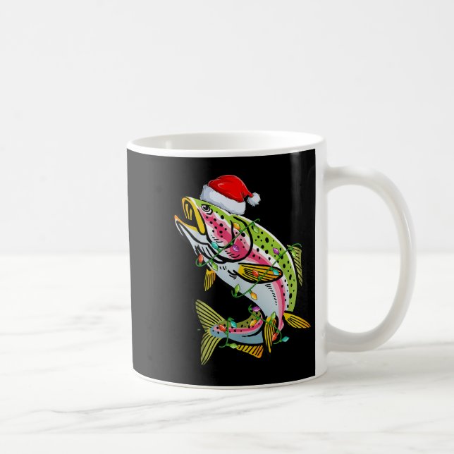 Xmas Lights Santa Hat Rainbow Trout Fish Christmas Kaffemugg (Höger)