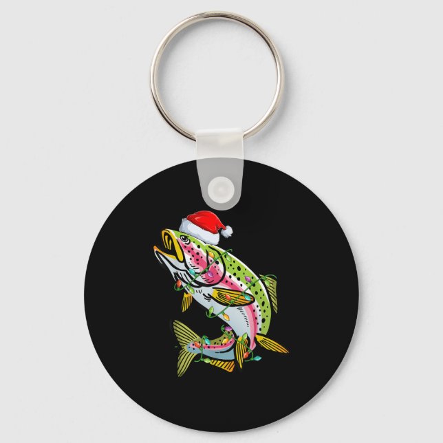 Xmas Lights Santa Hat Rainbow Trout Fish Christmas Nyckelring (Framsida)