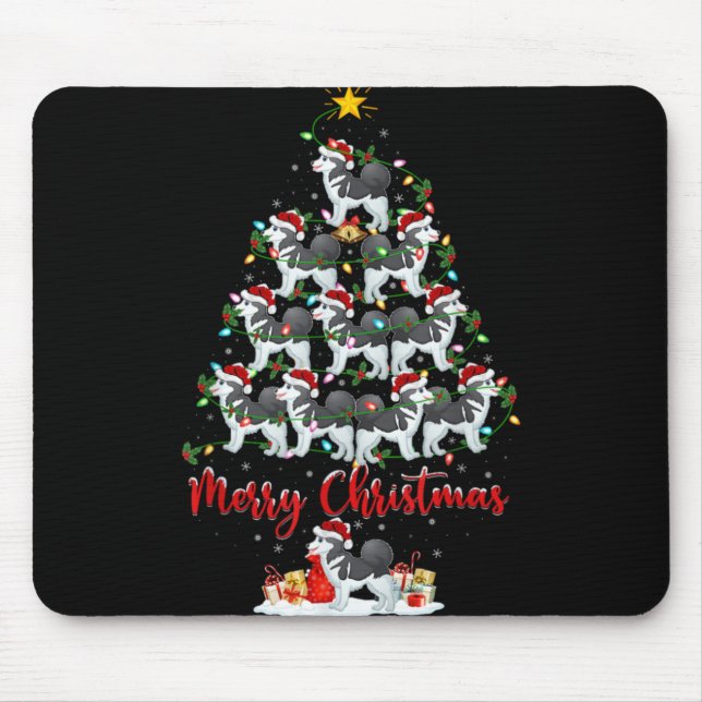 Xmas Lights Santa Siberian Husky Dog Christmas Tre Musmatta (Framsidan)
