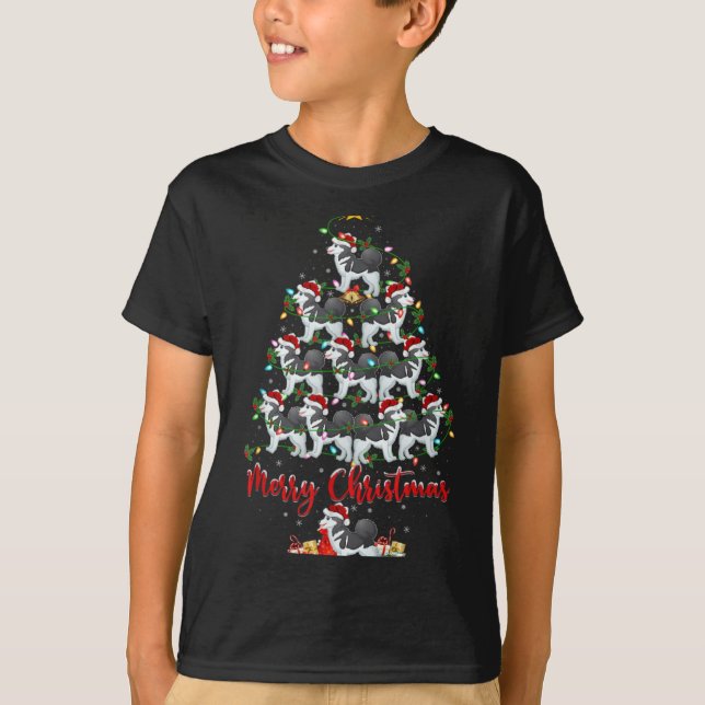 Xmas Lights Santa Siberian Husky Dog Christmas Tre T Shirt (Framsida)