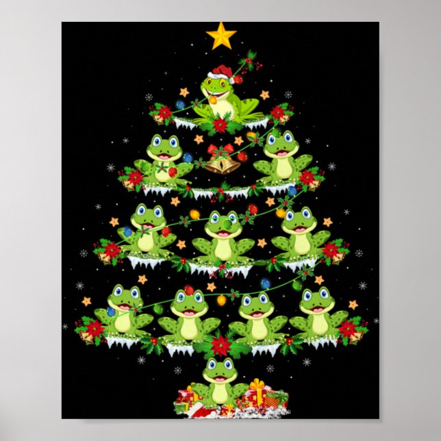 Xmas Lights Santa Tree Frog Christmas Tree Premium Poster (Framsidan)