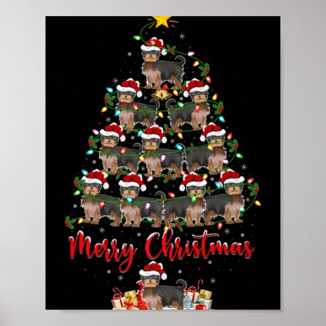 Xmas Lights Santa Yorkshire Terrier Dog Christmas  Poster (Framsidan)