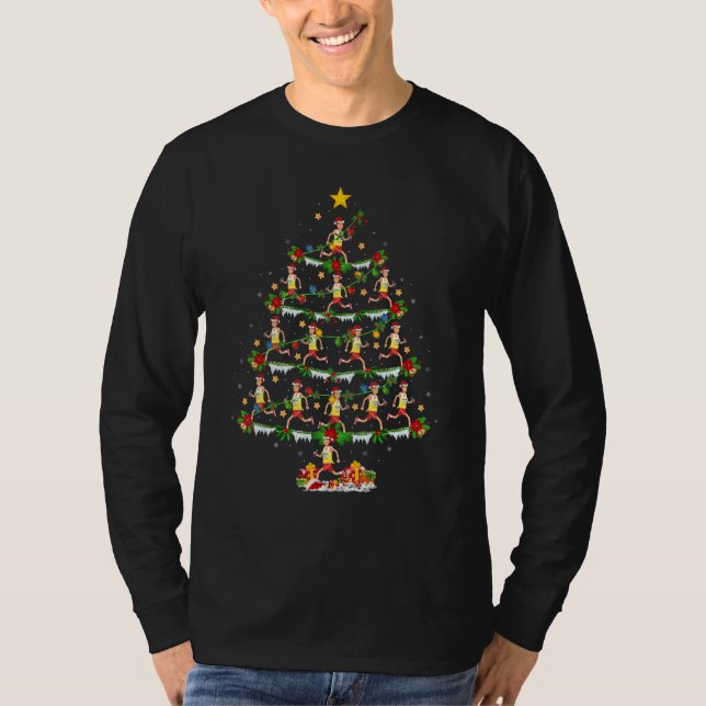 Xmas Lights Track And Field Player Christmas Tree T Shirt (Framsida)