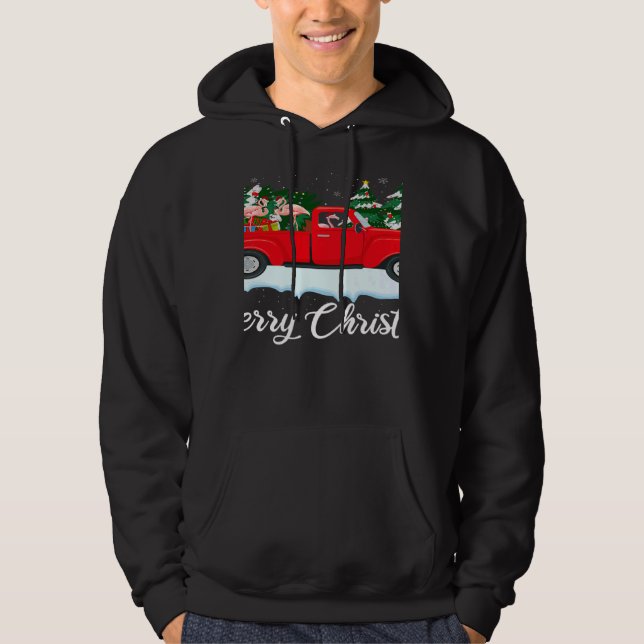 Xmas Lights Tree Santa Flamingo Red Truck Merry Ch Hoodie (Framsida)