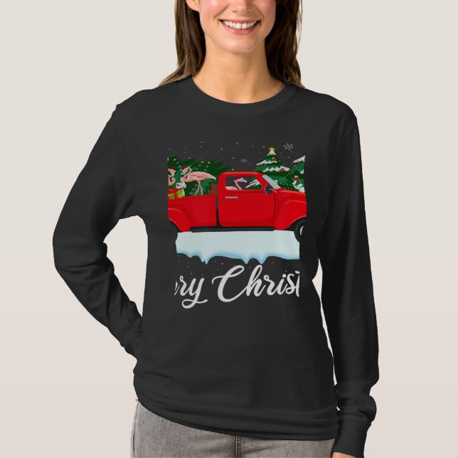 Xmas Lights Tree Santa Flamingo Red Truck Merry Ch T Shirt (Framsida)