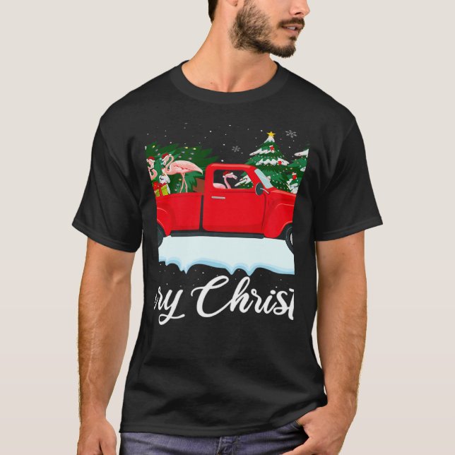 Xmas Lights Tree Santa Flamingo Red Truck Merry Ch T Shirt (Framsida)