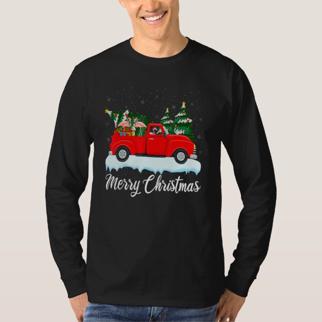 Xmas Lights Tree Santa Flamingo Red Truck Merry Ch T Shirt (Framsida)