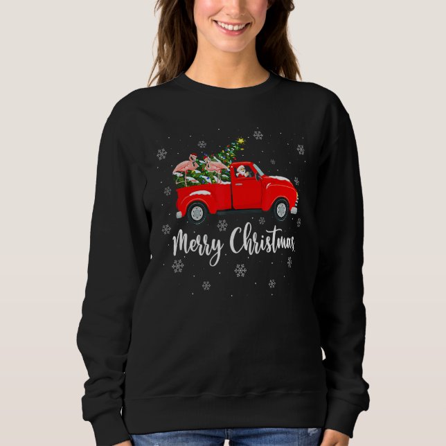 Xmas Lights Tree Santa Flamingo Red Truck Merry Ch T Shirt (Framsida)