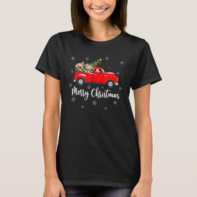 Xmas Lights Tree Santa Flamingo Red Truck Merry Ch T Shirt (Framsida)