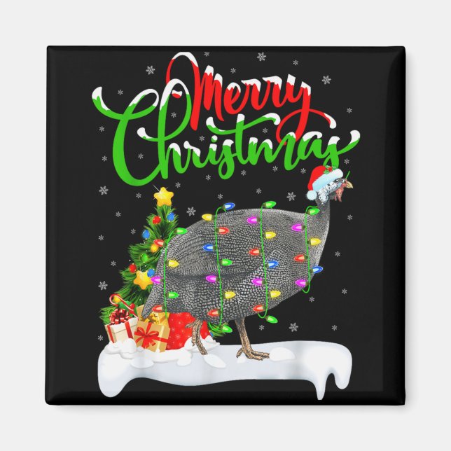 Xmas Lights Tree Santa Guinea Fowl Bird Merry Chri Magnet (Framsidan)