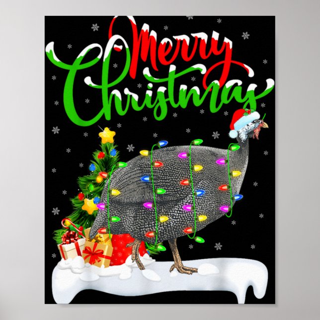 Xmas Lights Tree Santa Guinea Fowl Bird Merry Chri Poster (Framsidan)