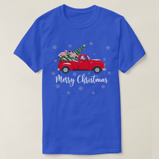 Xmas Lights Tree Santa Ride Flamingo Red Truck Chr T Shirt (Design framsida)
