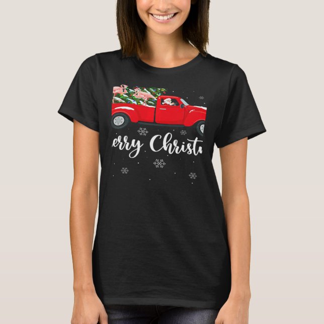 Xmas Lights Tree Santa Ride Flamingo Red Truck Chr T Shirt (Framsida)