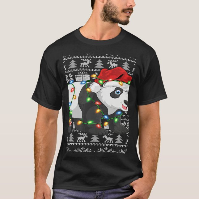 Xmas Lights Ugly Santa Hat Panda Christmas T Shirt (Framsida)