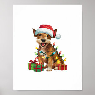 Xmas Ljusande Santa Hatt Jagdterrier Hund Jul  Poster