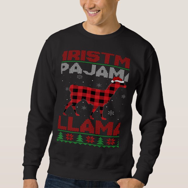 Xmas Llama Red Buffalo Plaid Ugly Llama Christmas  Lång Ärmad Tröja (Framsida)