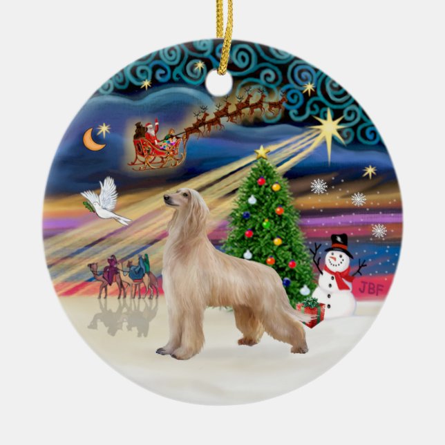 Xmas Magic - Afghanhund (fawn) Julgransprydnad Keramik (Framsidan)