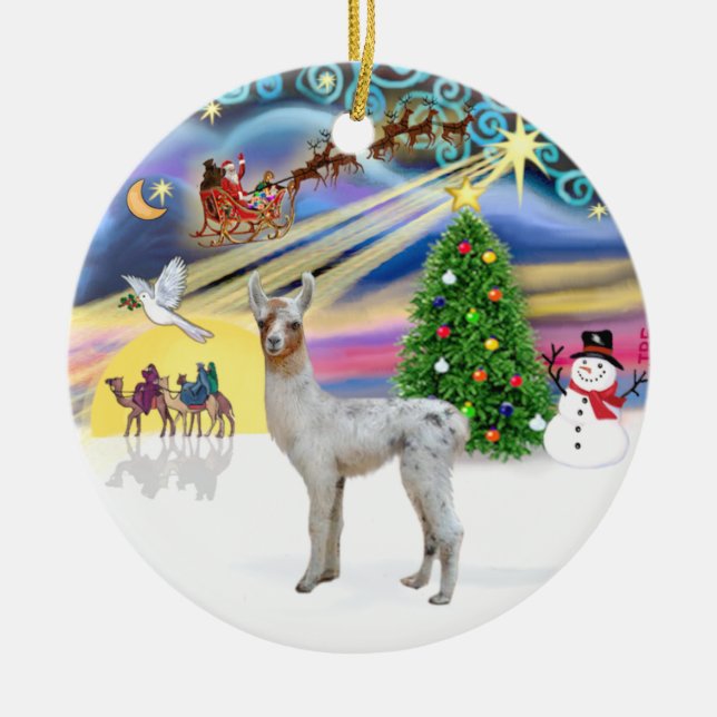 Xmas Magic - Baby Llama Julgransprydnad Keramik (Framsidan)