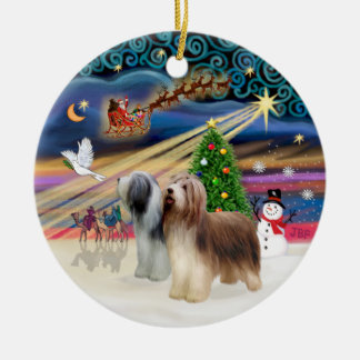 Xmas Magic - Bearded Collie (två stående) Julgransprydnad Keramik